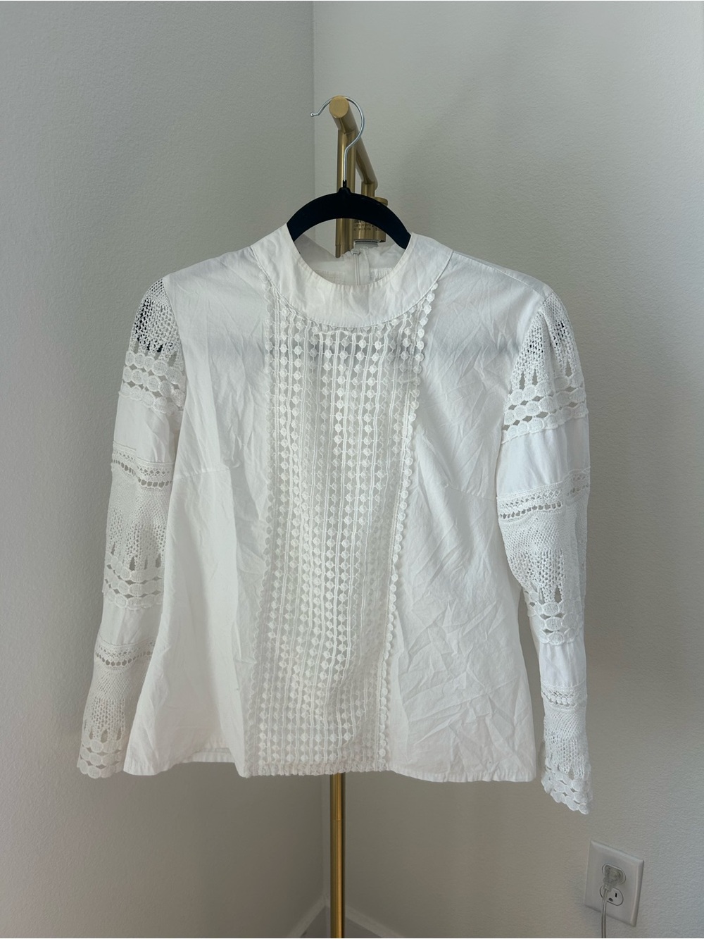 White Lace-Panel Peasant Blouse - Women's